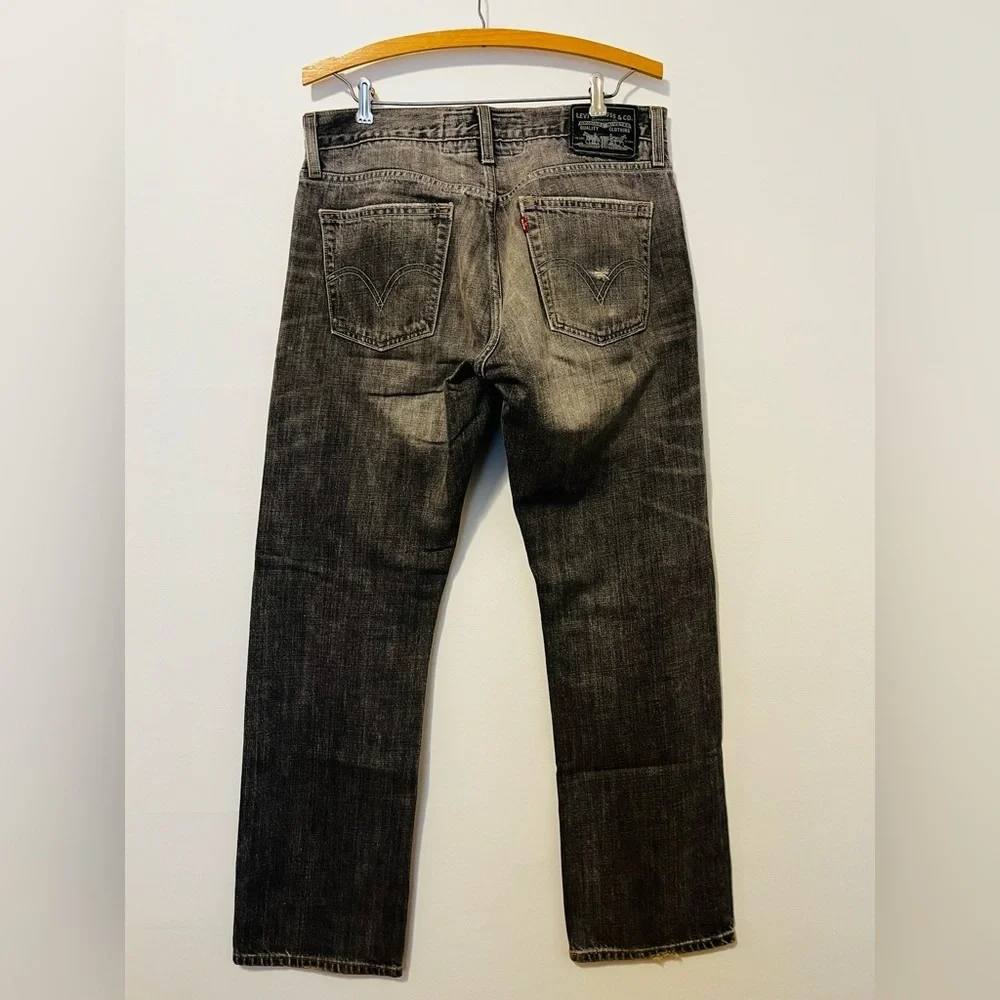 LEVI’S 514 Slim Straight Jeans Black Gray Denim 2008 Mens 33x32 Distressed EUC